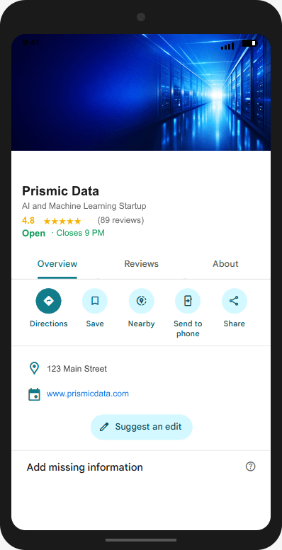PrismicData.com Google Business Profile mockup