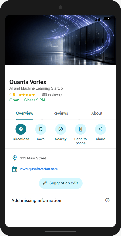 QuantaVortex.com Google Business Profile mockup