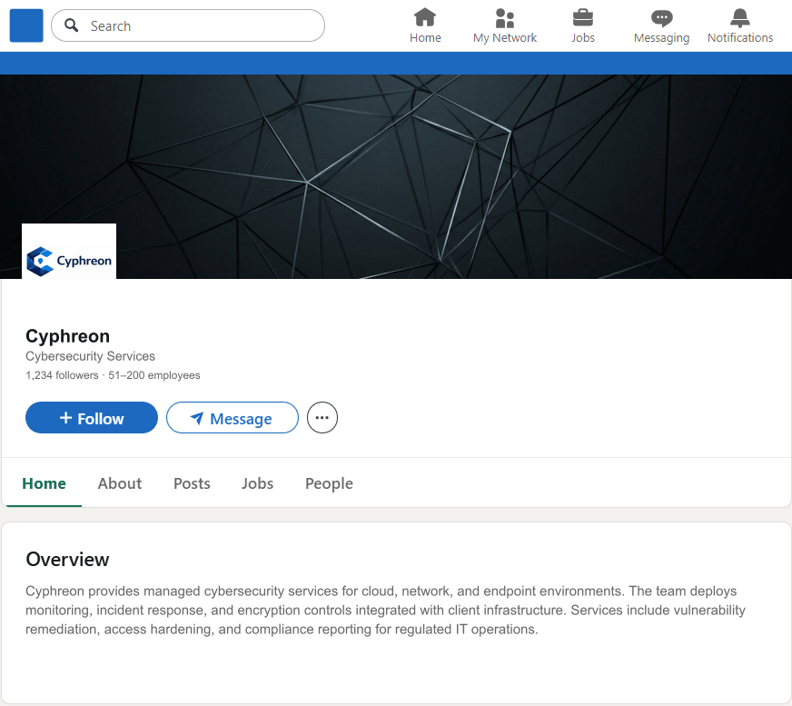 Cyphreon.com LinkedIn Company Page mockup