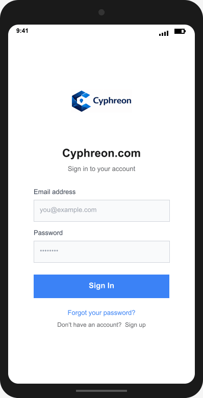 Cyphreon.com Login Screen mockup