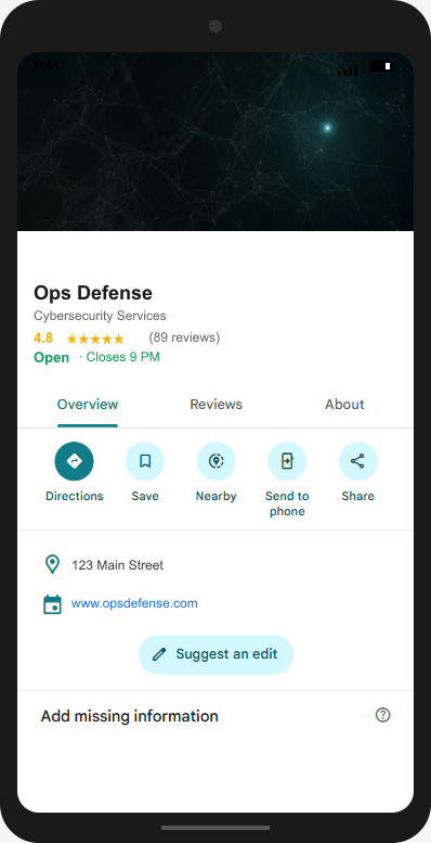 OpsDefense.com Google Business Profile mockup