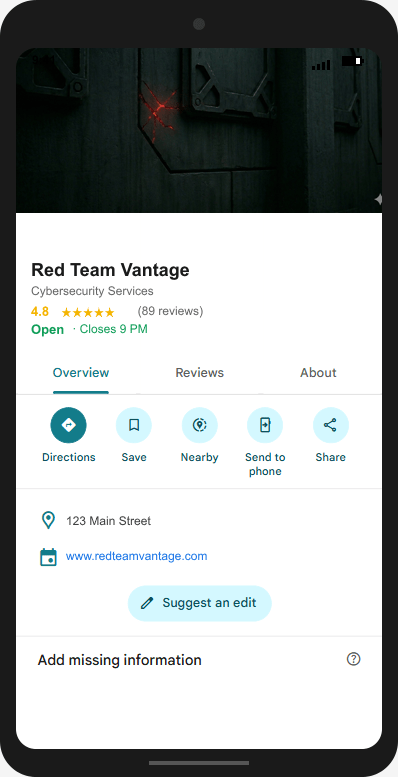 RedTeamVantage.com Google Business Profile mockup