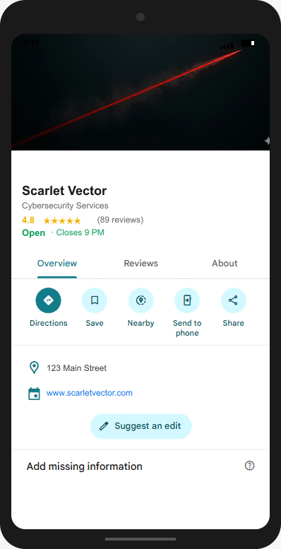 ScarletVector.com Google Business Profile mockup