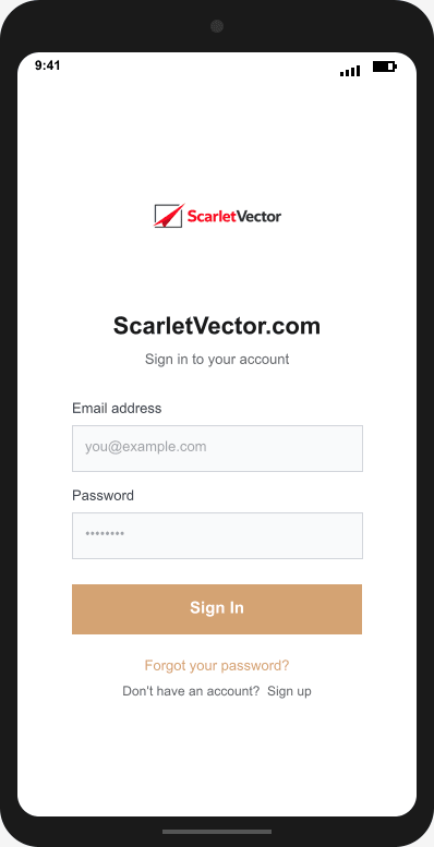 ScarletVector.com Login Screen mockup