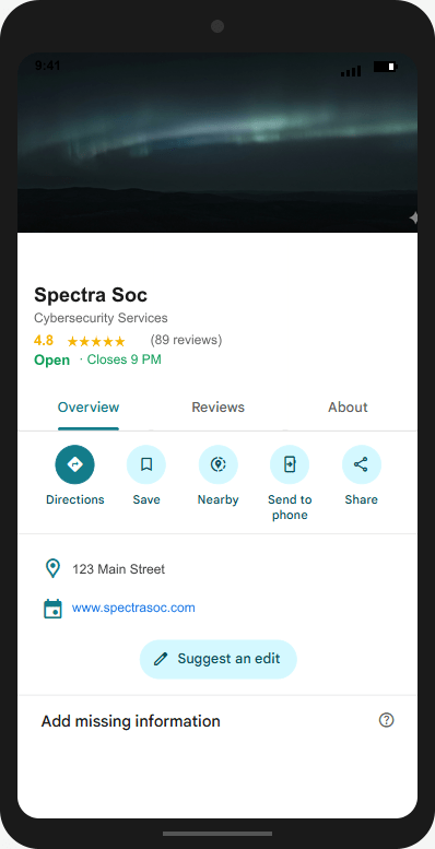 SpectraSoc.com Google Business Profile mockup