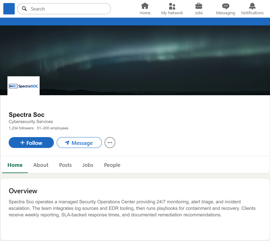 SpectraSoc.com LinkedIn Company Page mockup