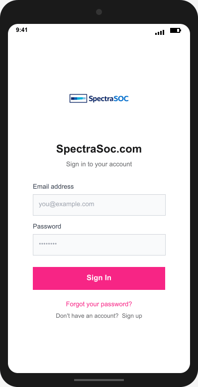 SpectraSoc.com Login Screen mockup