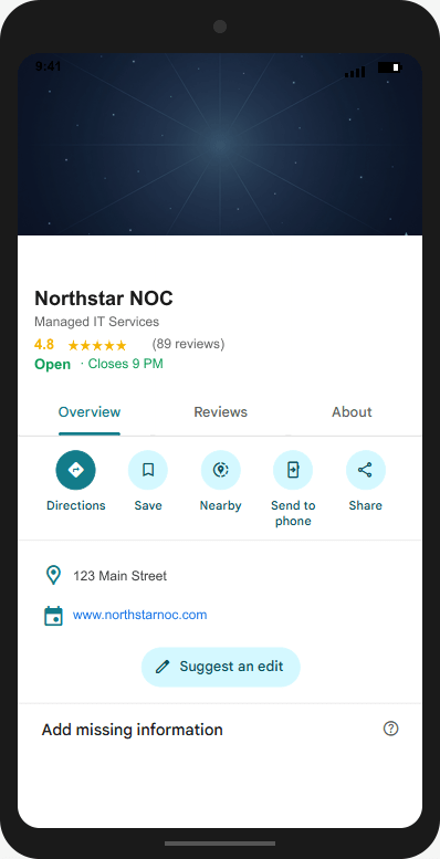 NorthstarNOC.com Google Business Profile mockup