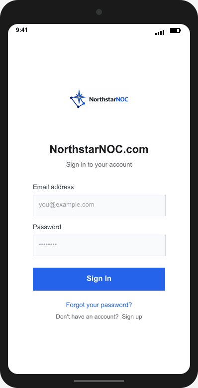 NorthstarNOC.com Login Screen mockup