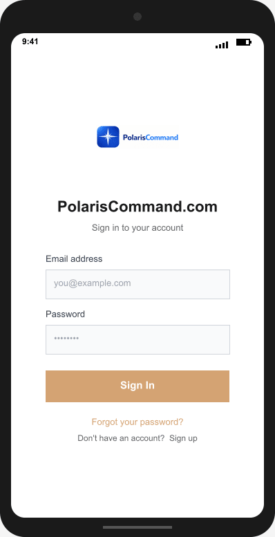 PolarisCommand.com Login Screen mockup