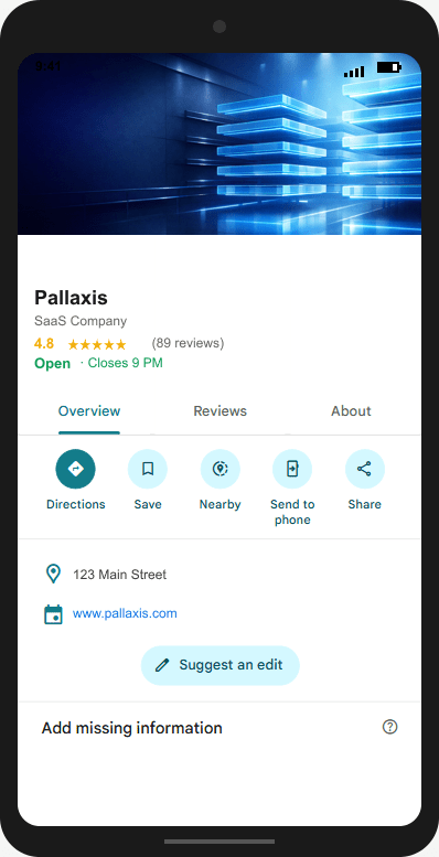 Pallaxis.com Google Business Profile mockup