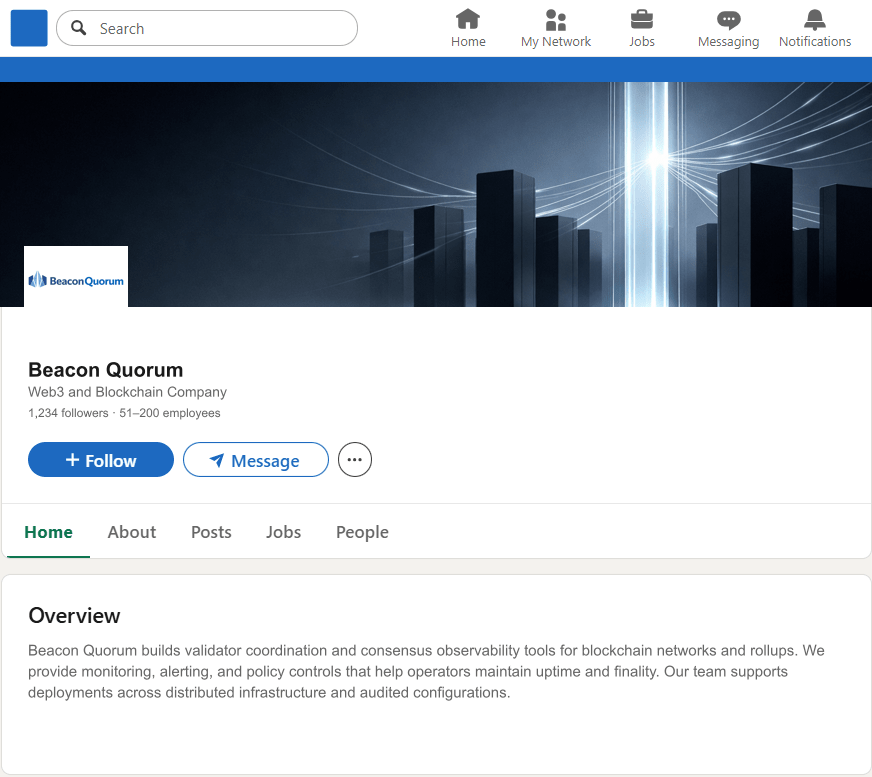 BeaconQuorum.com LinkedIn Company Page mockup