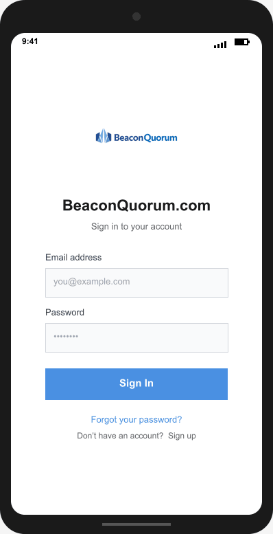 BeaconQuorum.com Login Screen mockup