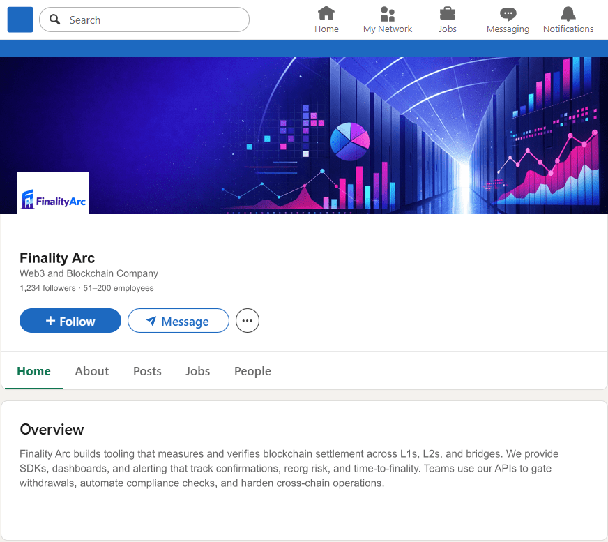 FinalityArc.com LinkedIn Company Page mockup