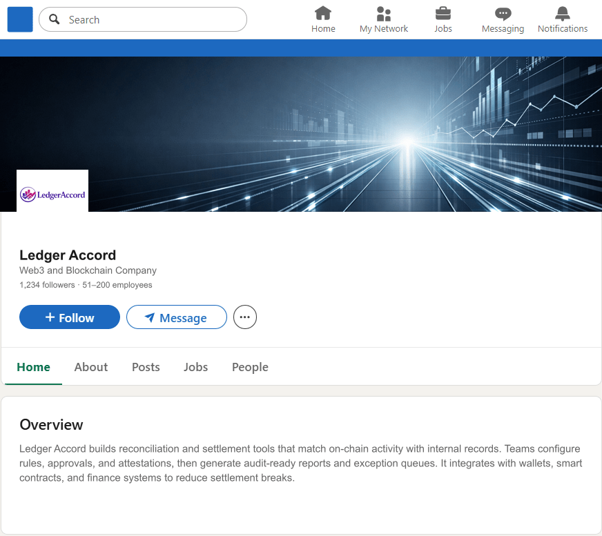 LedgerAccord.com LinkedIn Company Page mockup