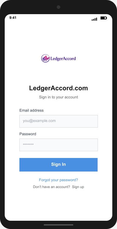 LedgerAccord.com Login Screen mockup