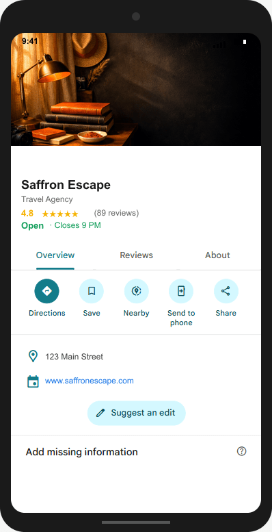 SaffronEscape.com Google Business Profile mockup